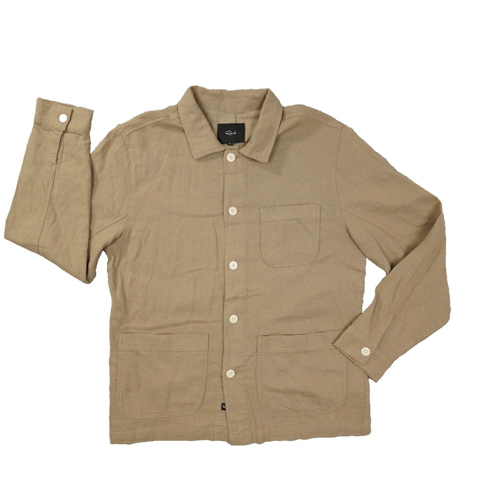 Rails Ambrose Shirt Jacket Linen Cotton Mens Small Barley Tan Utility Minimalist